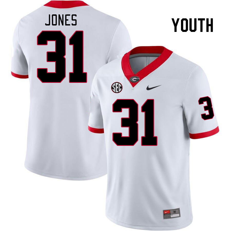 Youth #31 Kyron Jones Georgia Bulldogs College Football Jerseys Stitched Sale-White - Click Image to Close